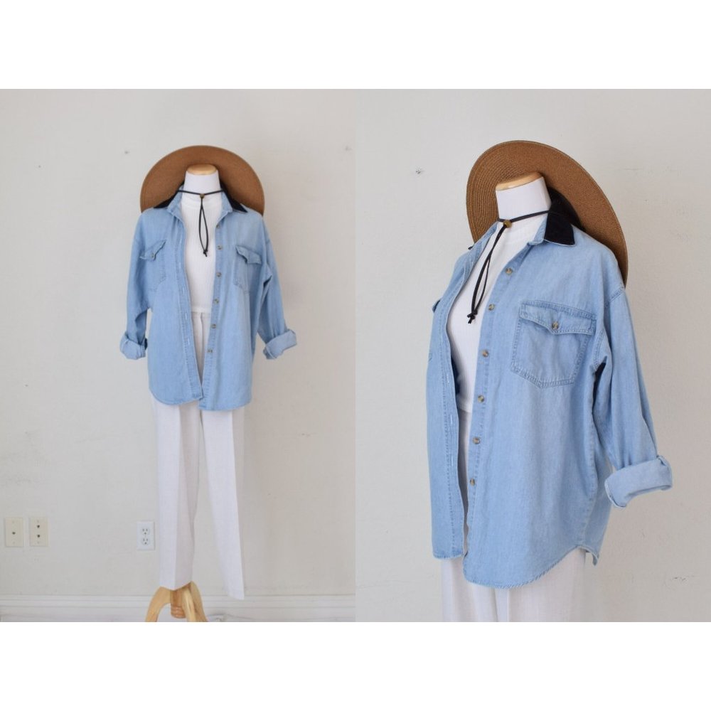 Vintage 90s‎ Cotton Button-Up Denim Shacket by Solutions | size M